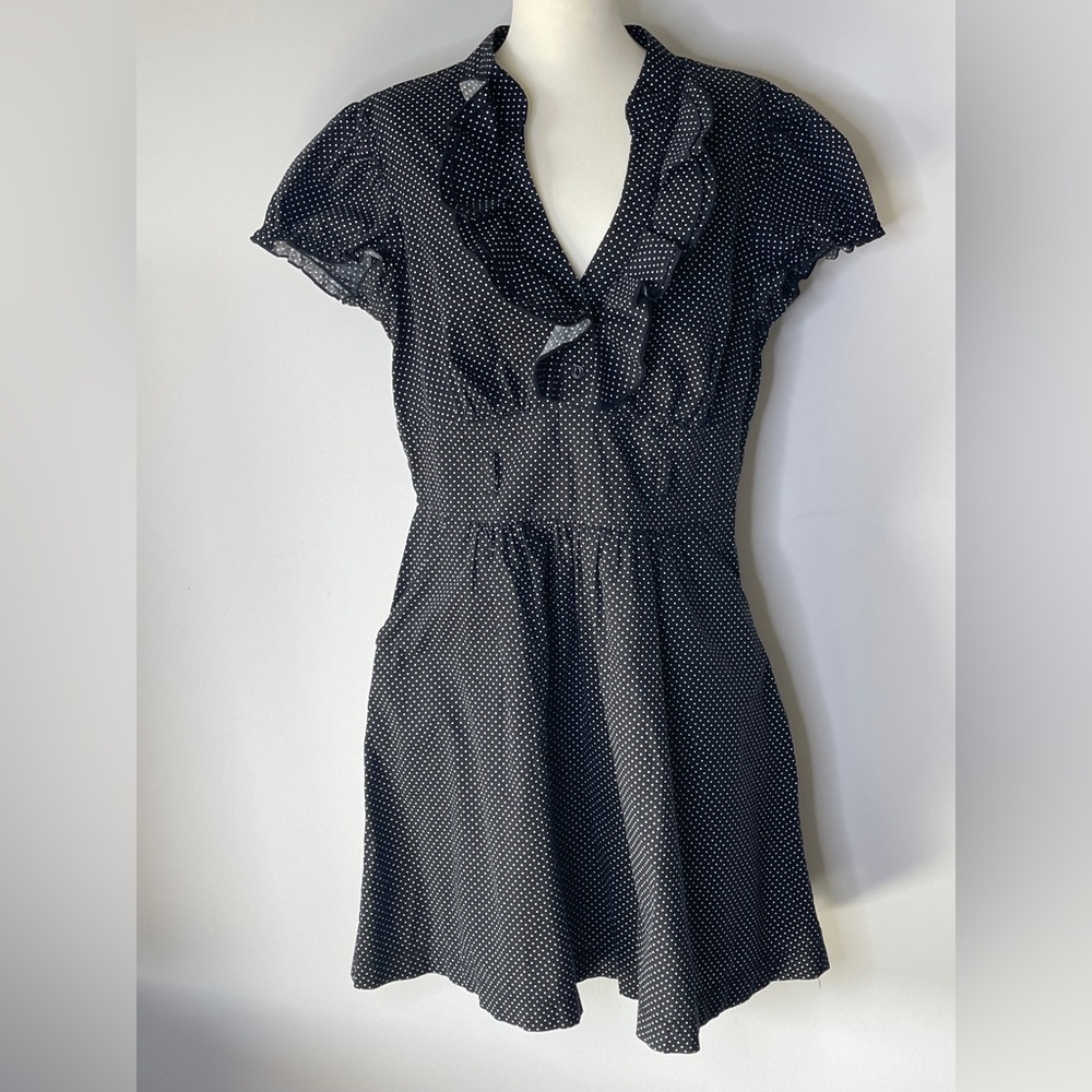 VINTAGE Fashion Black & White Polka Dot Mini Dress Sz 9